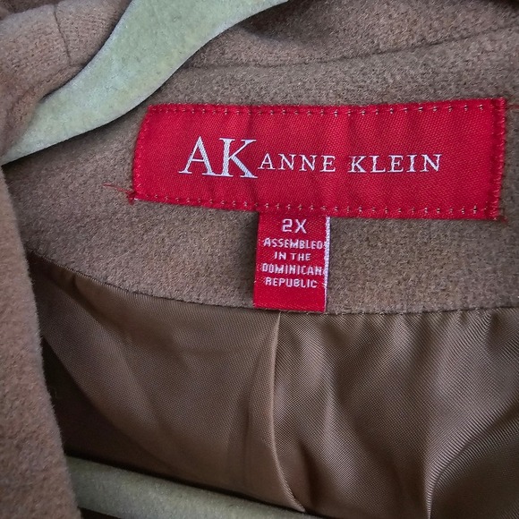 AK Anne Klein 2X Double Breasted Hooded Wool Blend Pea Coat Jacket Tan Classic ~ - Picture 3 of 13